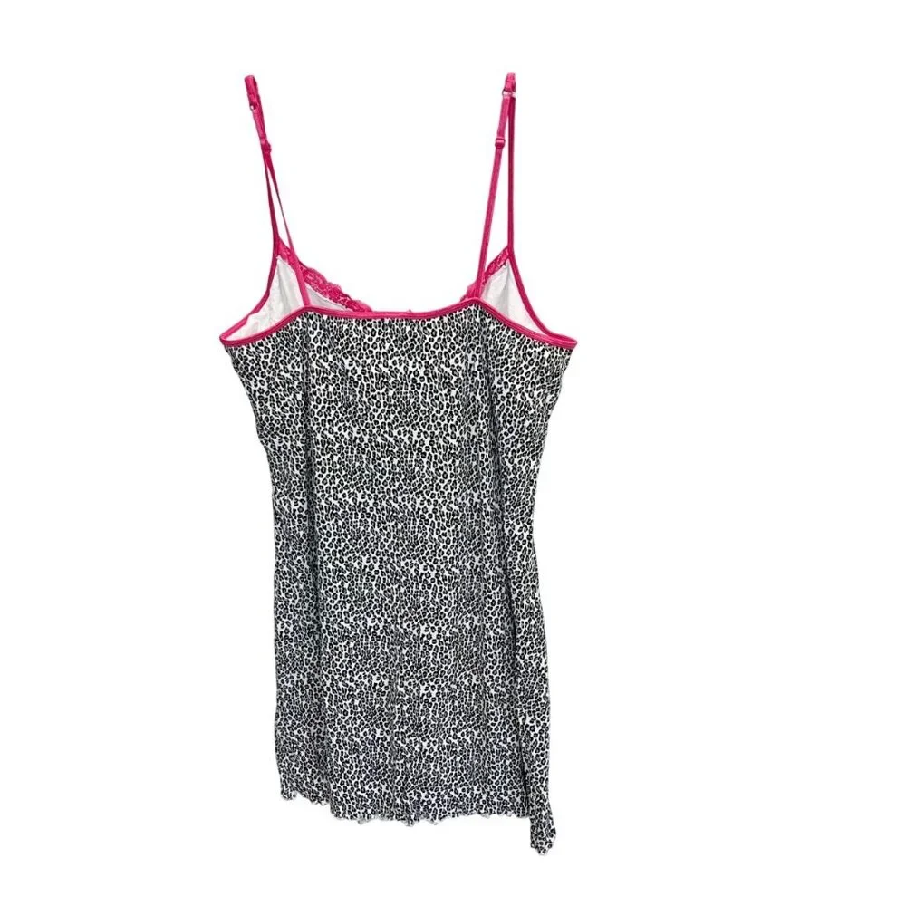 Vintage Black White & Pink Leopard Print Lace Trim Slip Dress Y2K Bratz‎ Size 1X